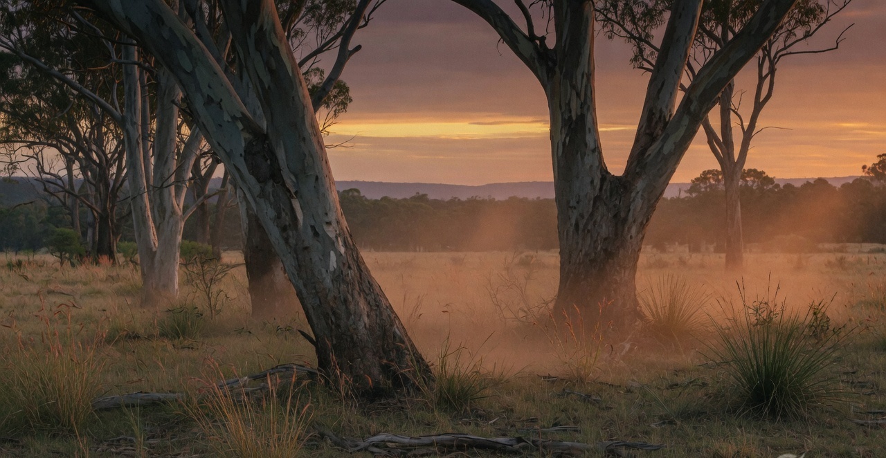 Cumberland Plain woodland at dusk